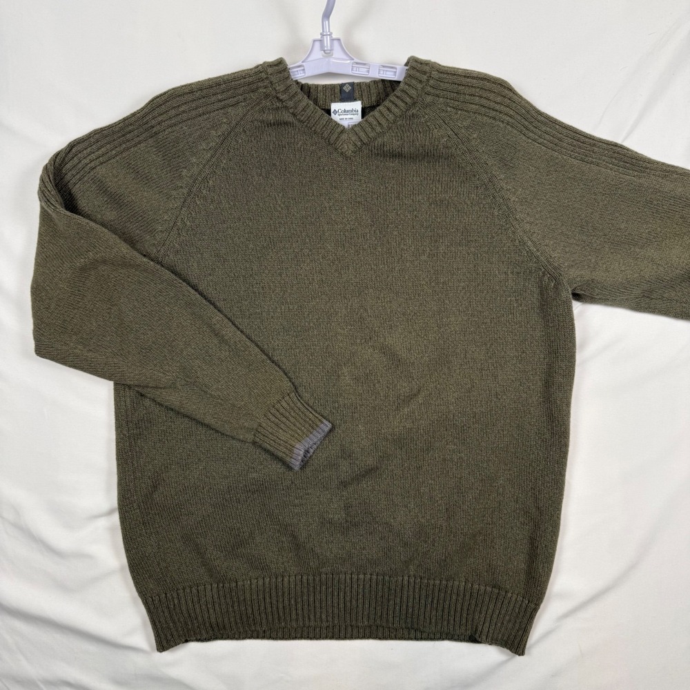 Columbia Sportswear Mens Olive Green 100% Cotton V-Neck Sweater AM2863 Large